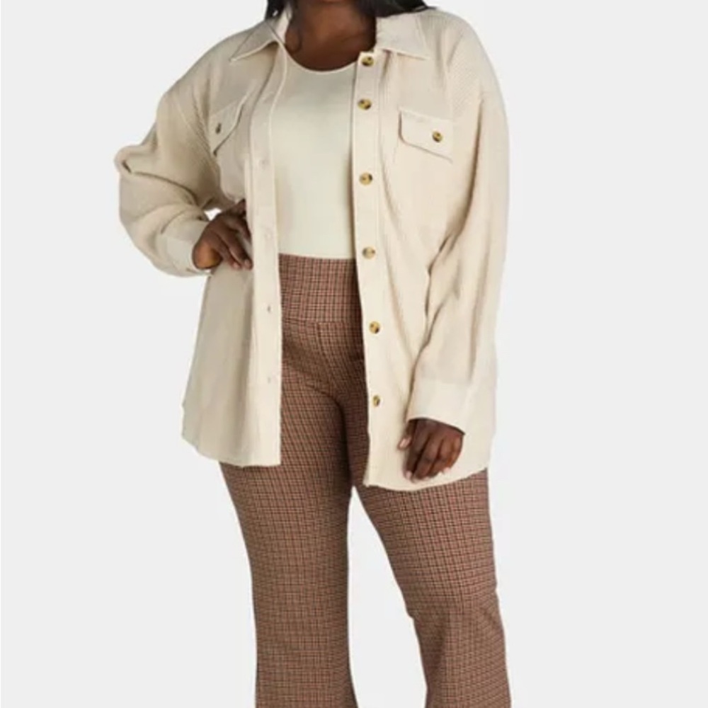 New Terra & Sky Women’s Ivory Denim Snap Front Shirt / Size 1X